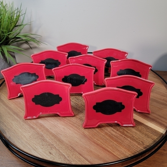 Set of 12 Red Ceramic Place Holder with Black chalkboard and frame style - Picture 3 of 15